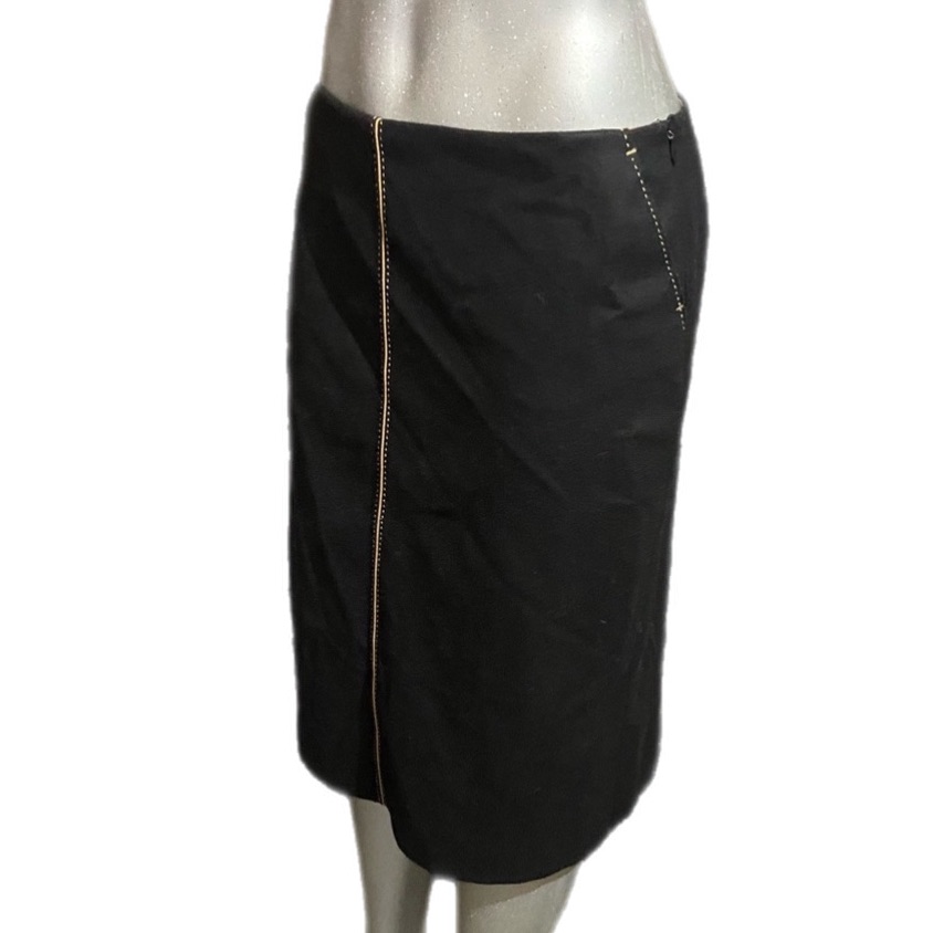 J. Crew Wool Pencil Midi Skirt Sz 10 Black Piped Business Career Modest Western